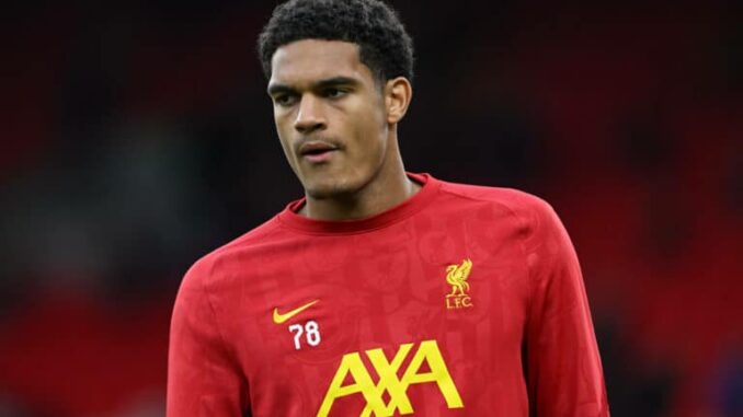 Premier League Liverpool v Brighton and Hove Albion Jarell Quansah of Liverpool warms up ahead of the Premier League mat